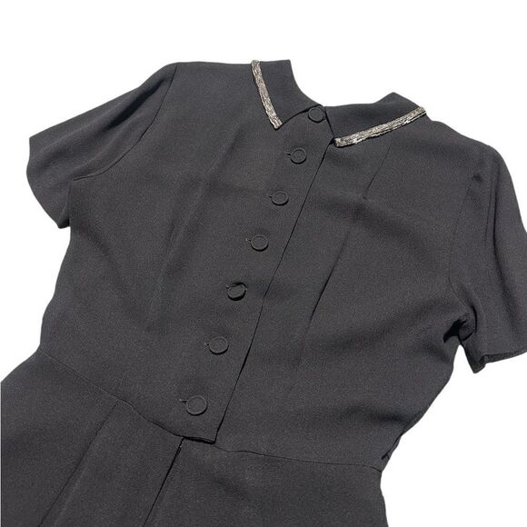 Babs Junior 1940s True Vintage Black Crepe Peplum Dress with Beaded Trimming - Picture 8 of 16